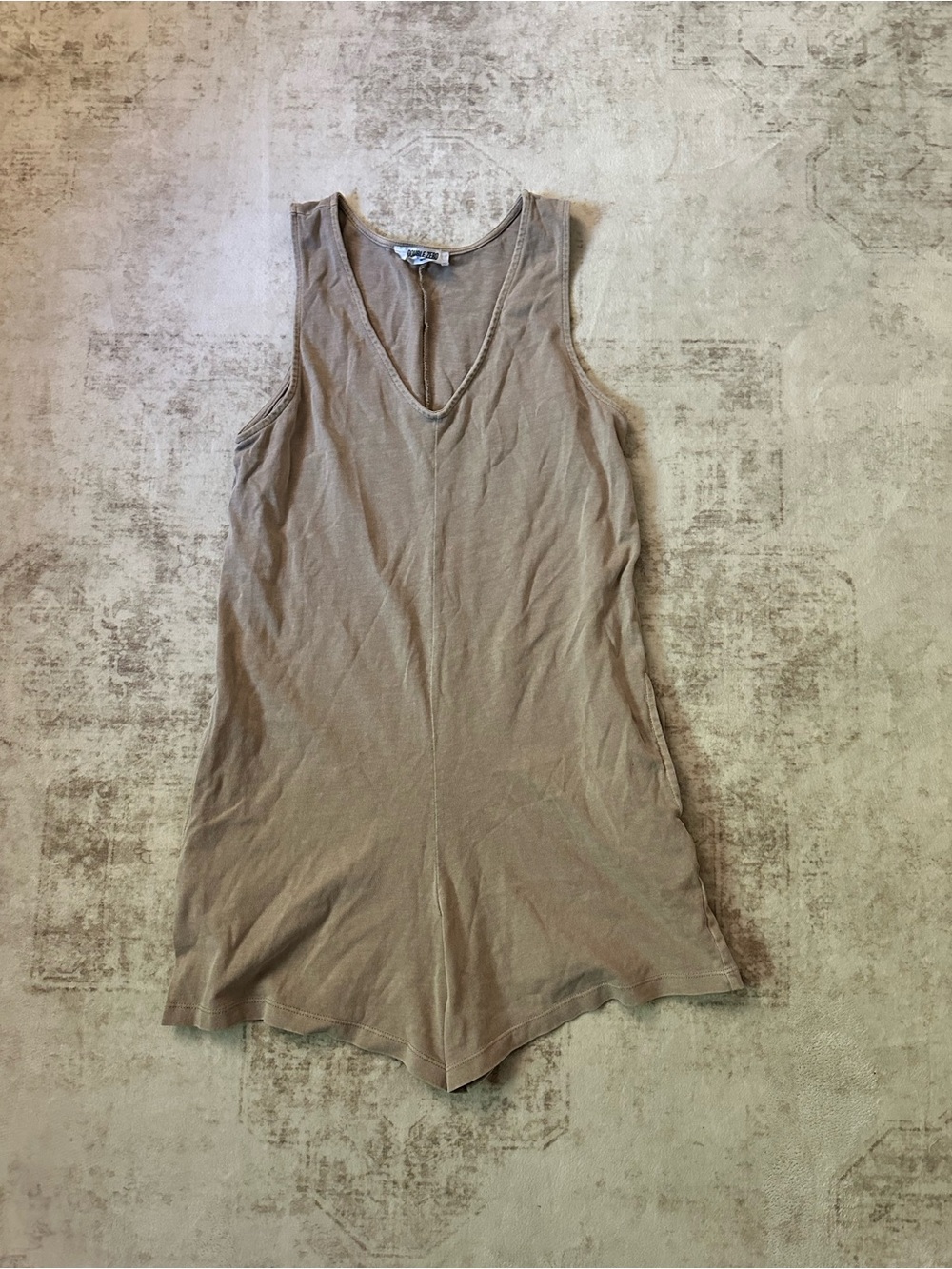 Double Zero Sleeveless V-Neck Tank Romper - Taupe Size Small